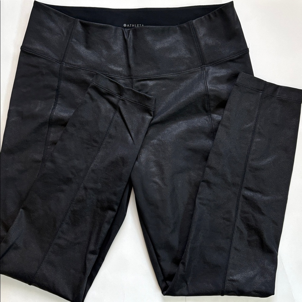 Athleta Delancey Gleam Tight Leggings Black Lustre Size Small Midrise Pockets - Picture 4 of 7
